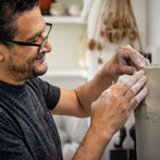 Ashraf Hanna at work in his studio 2019